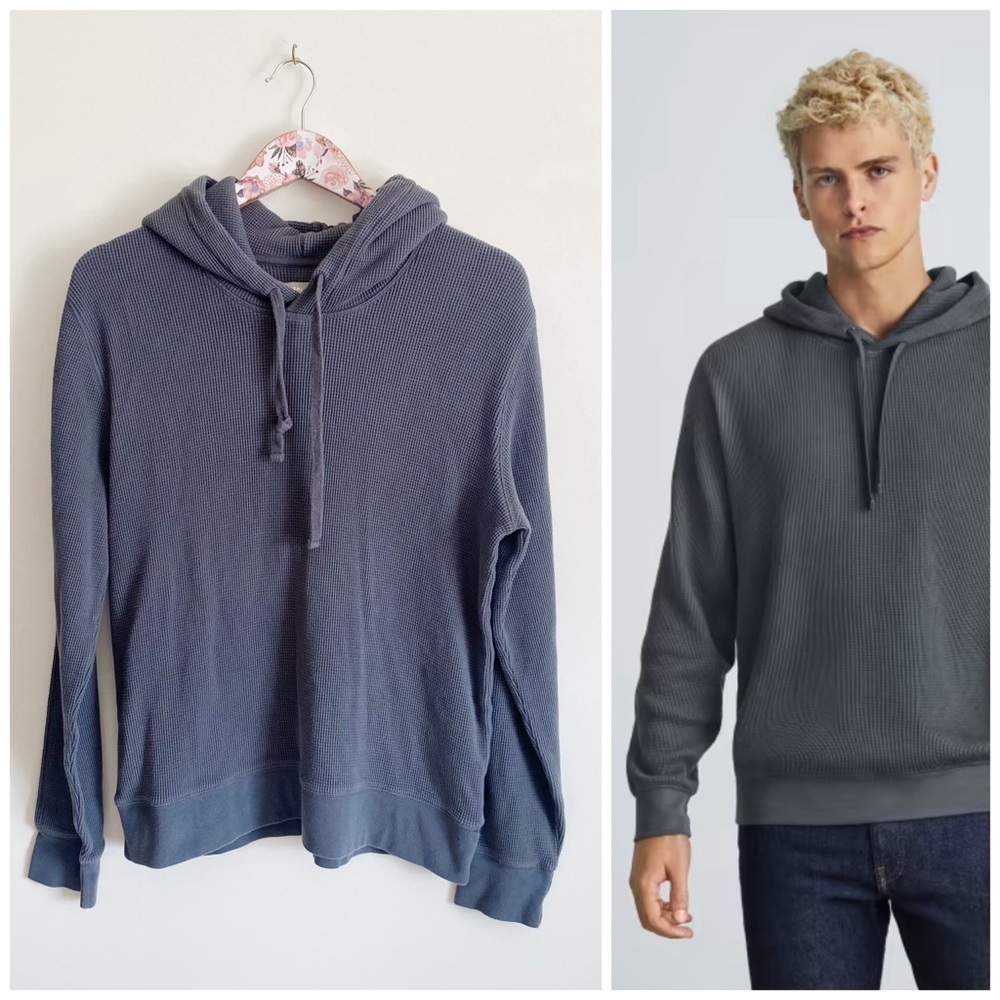 EVERLANE Men’s Waffle Knit Hooded Top! Medium Gray Slate